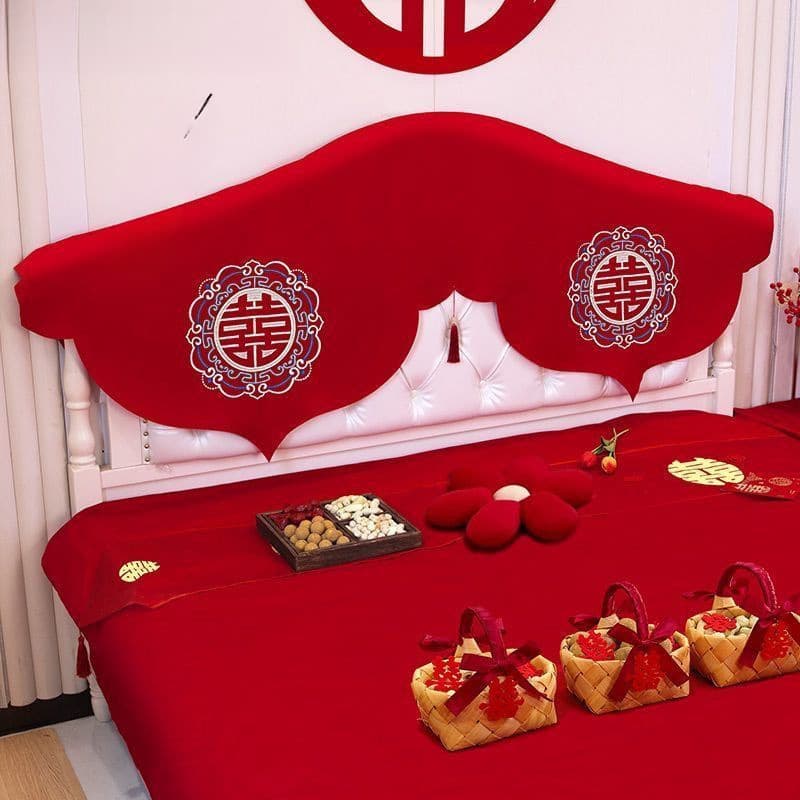 Wedding Festive Bed Head Cover Red Double Happiness Character Universal Sofa Bed Head Cover Dust Cover 2025