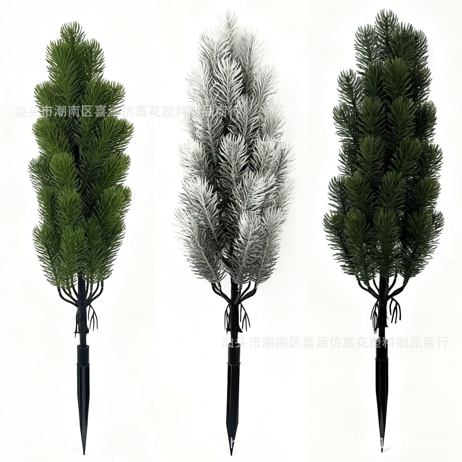 Artificial Christmas tree branches, pine needles, and other decorative elements for Christmas gardens and homes.