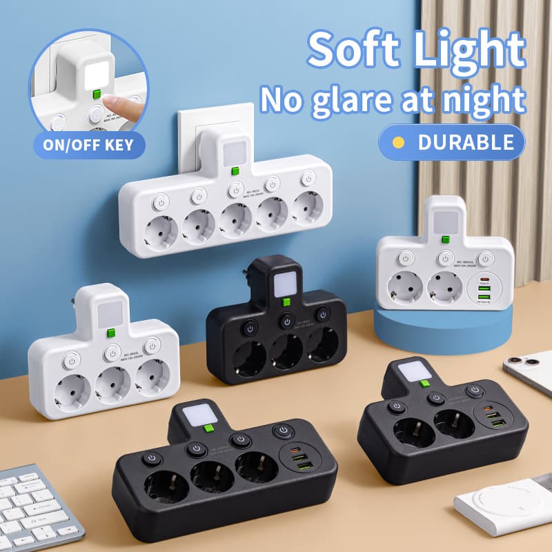 Cross-border European standard multi-socket adapter with switch and USB-C, smart socket power strip with Type-C