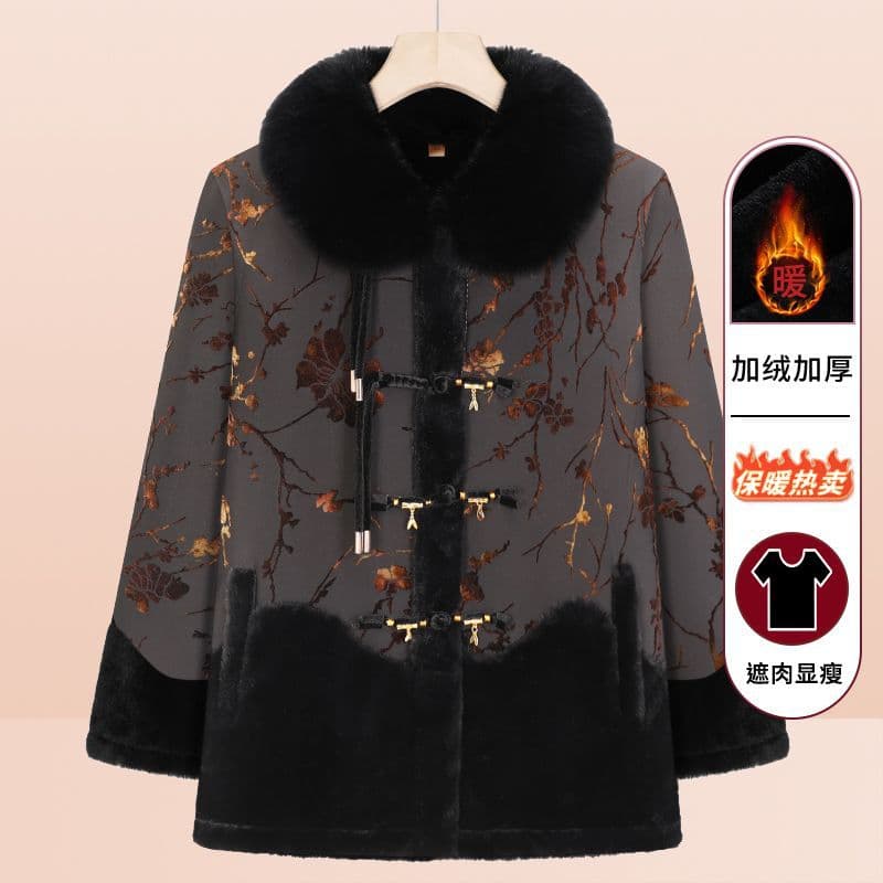 Winter Coat for Elderly Women, Fleece-Lined Winter Top for Seniors, Warm Grandmother Jacket