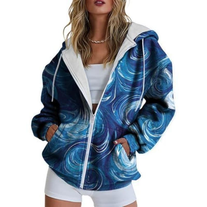 2024 European and American cross-border foreign trade independent station Amazon women's sweatshirt 3D digital printing zipper shirt source manufacturer