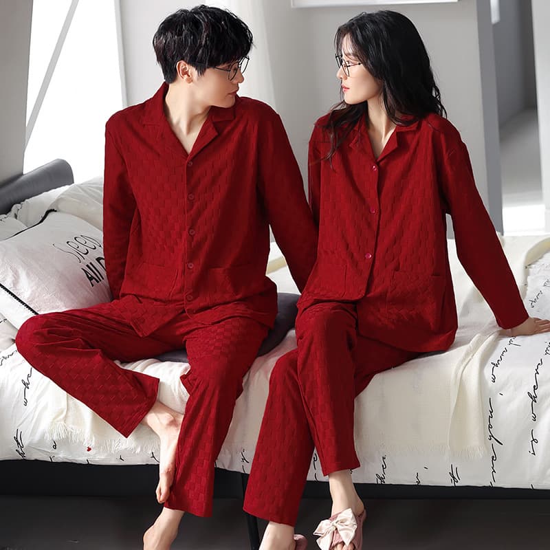 Couple Pajamas Women Spring Autumn Bride Wedding Sleepwear Cotton Set Red Year of Fate Men Homewear Winter