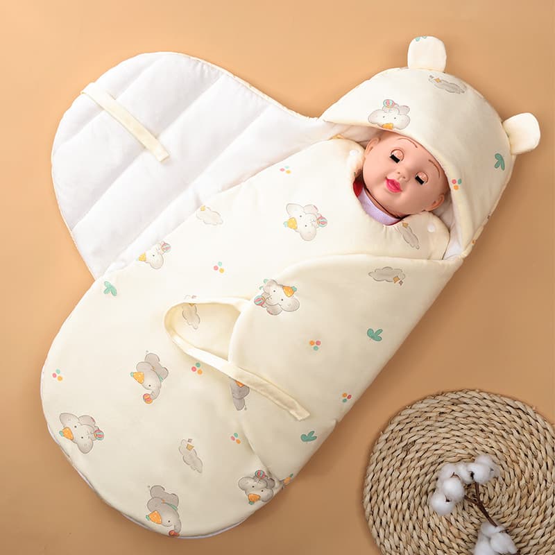 Newborn Cotton Quilt Sleeping Bag Baby Swaddle Wrap for Outdoor Warmth, Anti-Startle Swaddle, Autumn/Winter Style