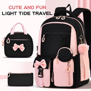 Cross-border Amazon 2026 Elementary and Middle School Student Backpack High-Aesthetic Double-Shoulder Bag Simple Bag Factory Three-Piece Set Backpack