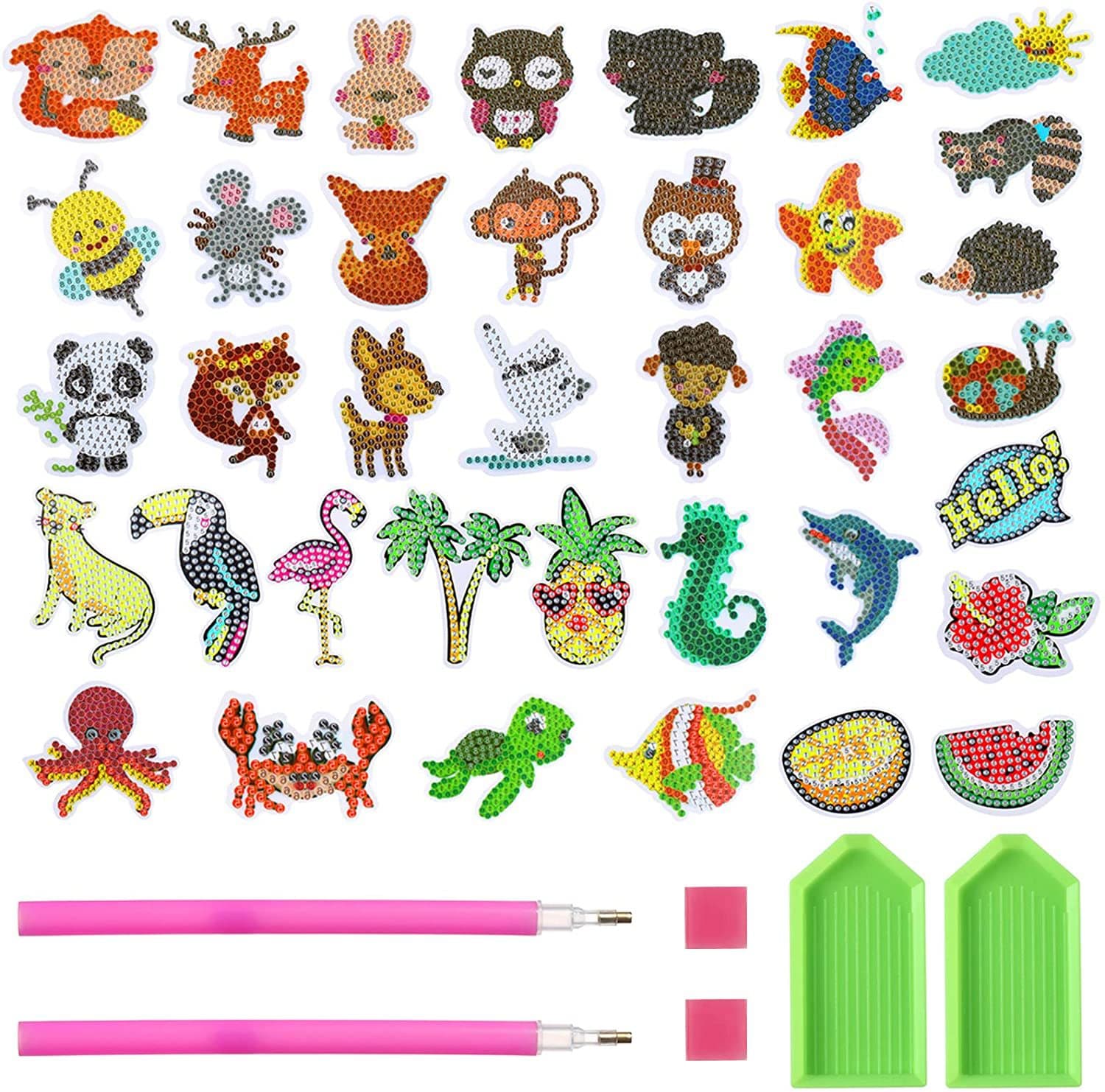 Children's 37-Piece 5D Diamond Painting Sticker Kit, DIY Animal Digital Diamond Sticker for Kids and Adult Beginners