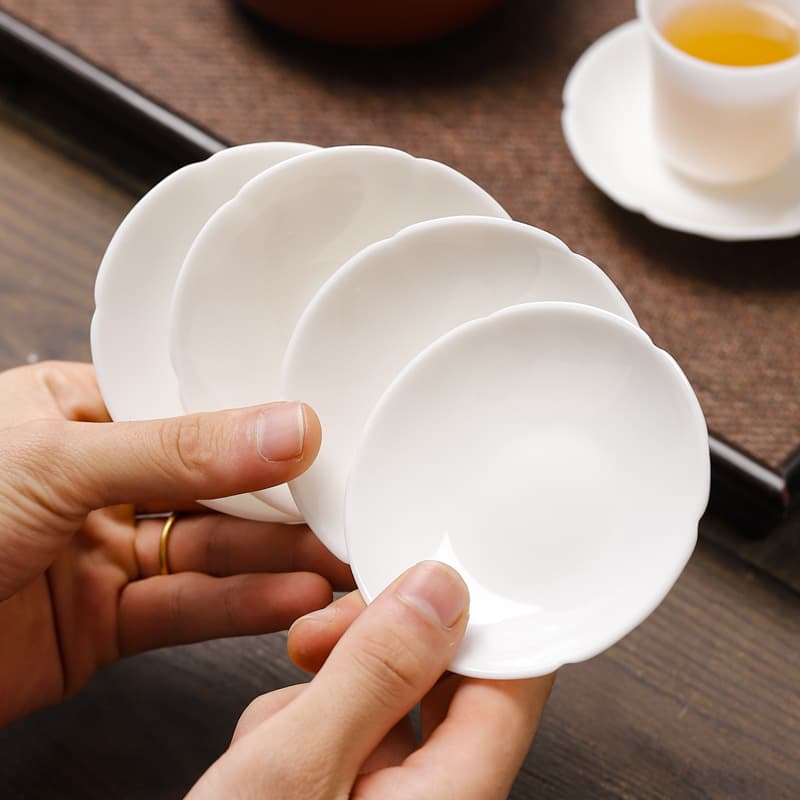 White Porcelain Coaster Cream Jade Teacup Saucer Heat Insulation Tea Mat Ceramic Cup Dish Kung Fu Tea Set Accessory Watercolor Painting Plate