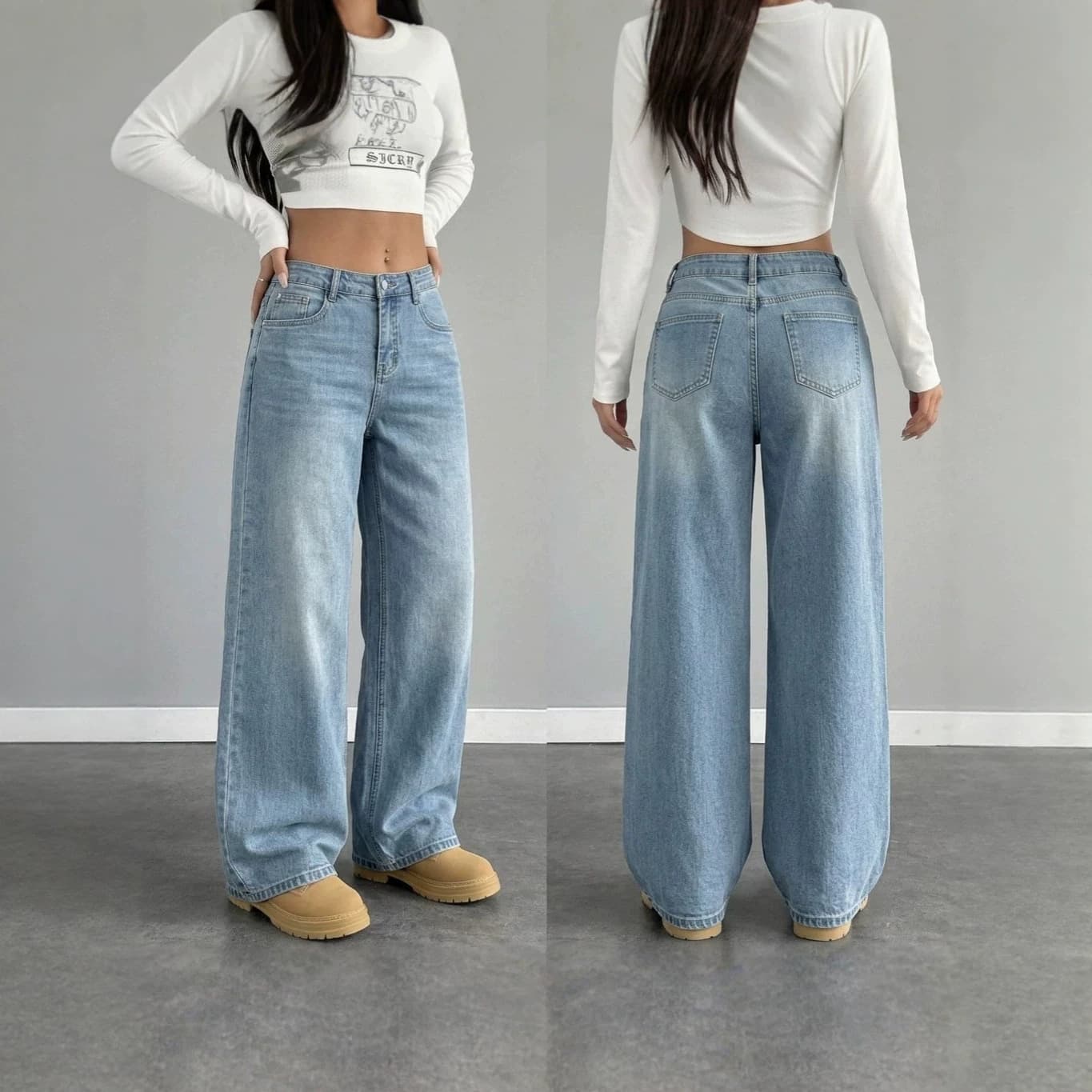Cross-border foreign trade European and American wide-leg loose jeans