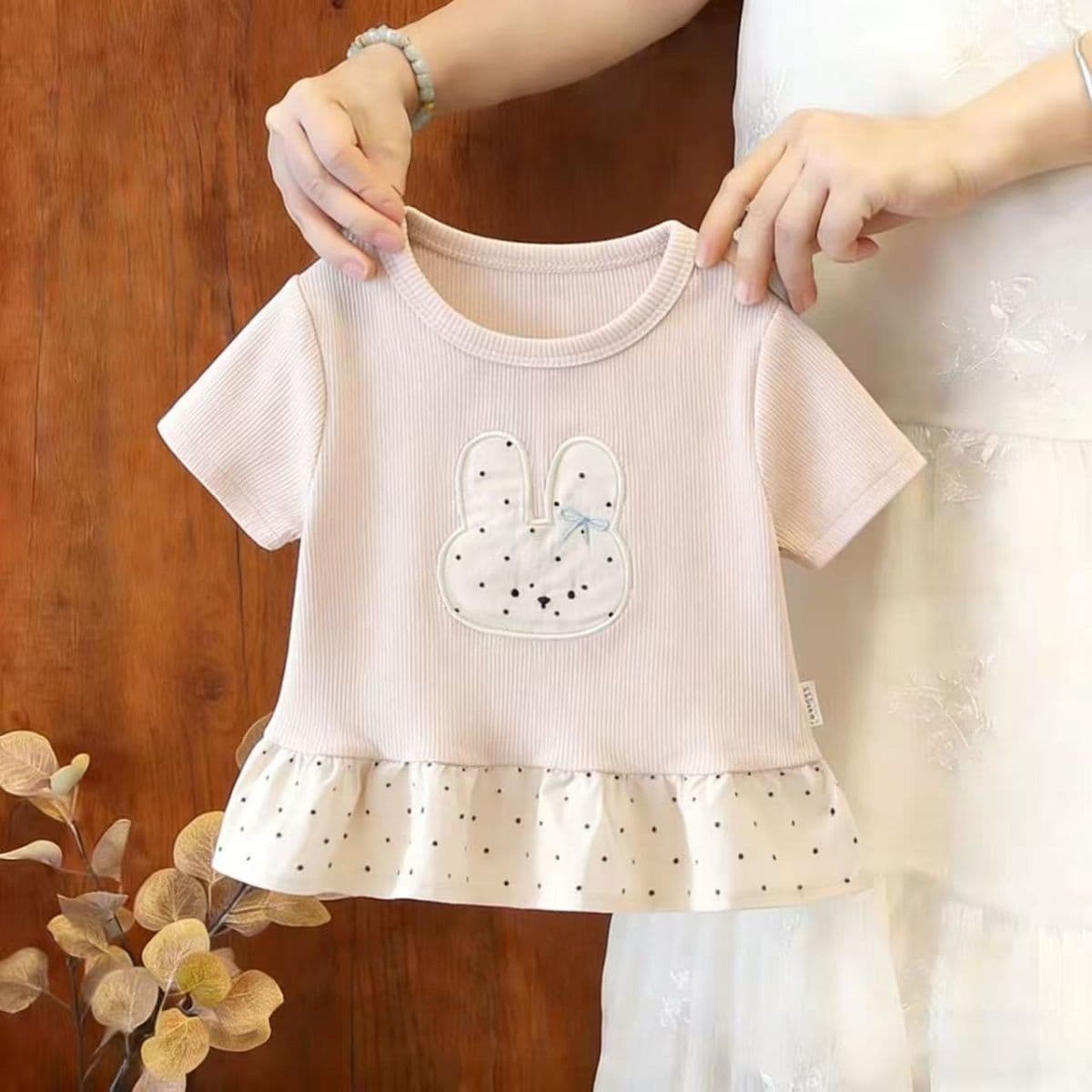 Summer girls' short-sleeved baby girl fashionable children's personalized trendy lace polka dot cartoon Korean style tops T-shirt trendy