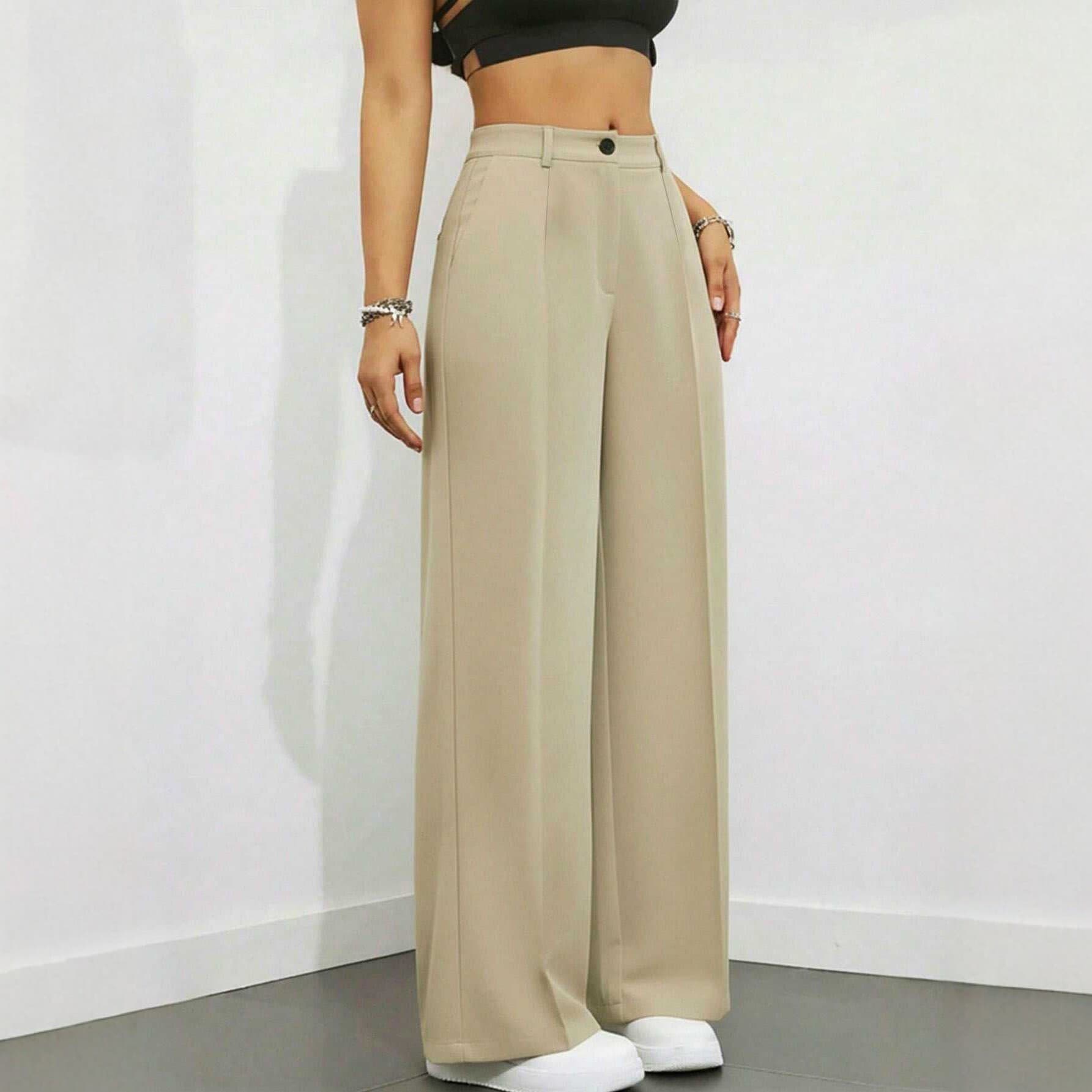 New cross-border European and American style plus size high-waisted wide-leg suit pants for women, versatile straight leg trousers for commuting, wholesale.
