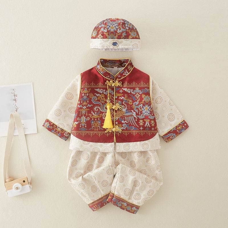 25 Spring Autumn New One-Year-Old Baby Boy Chinese-Style Festive Birthday Party 100 Days Weekly Outfit Children's Tang Suit Crown Clothing