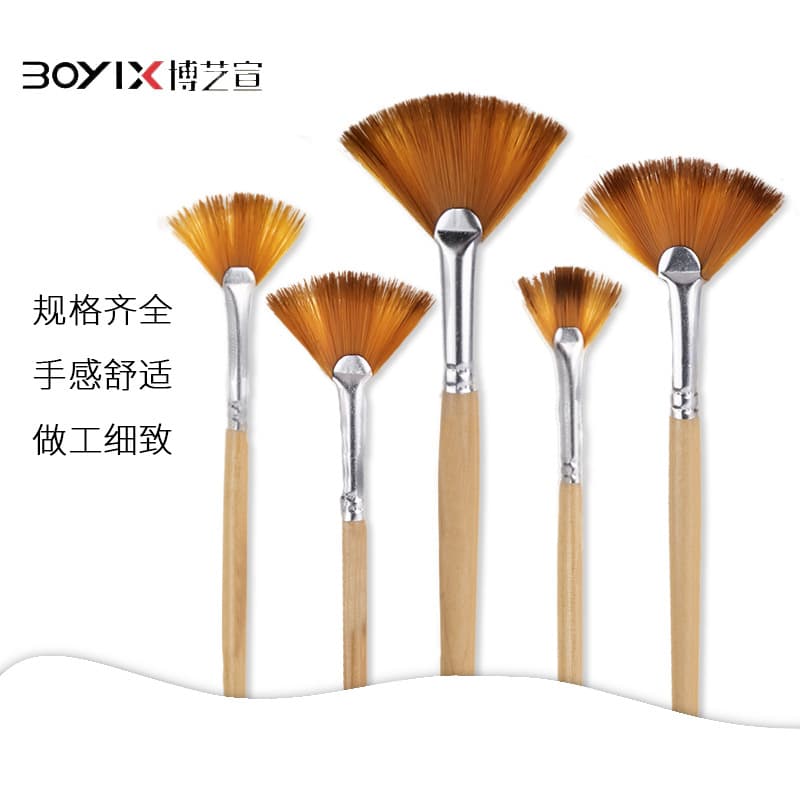 Wooden Handle Nylon Bristle Art Painting Brush Set for Gouache, Acrylic, Oil, Watercolor, Fan Brush, Flat Brush Set