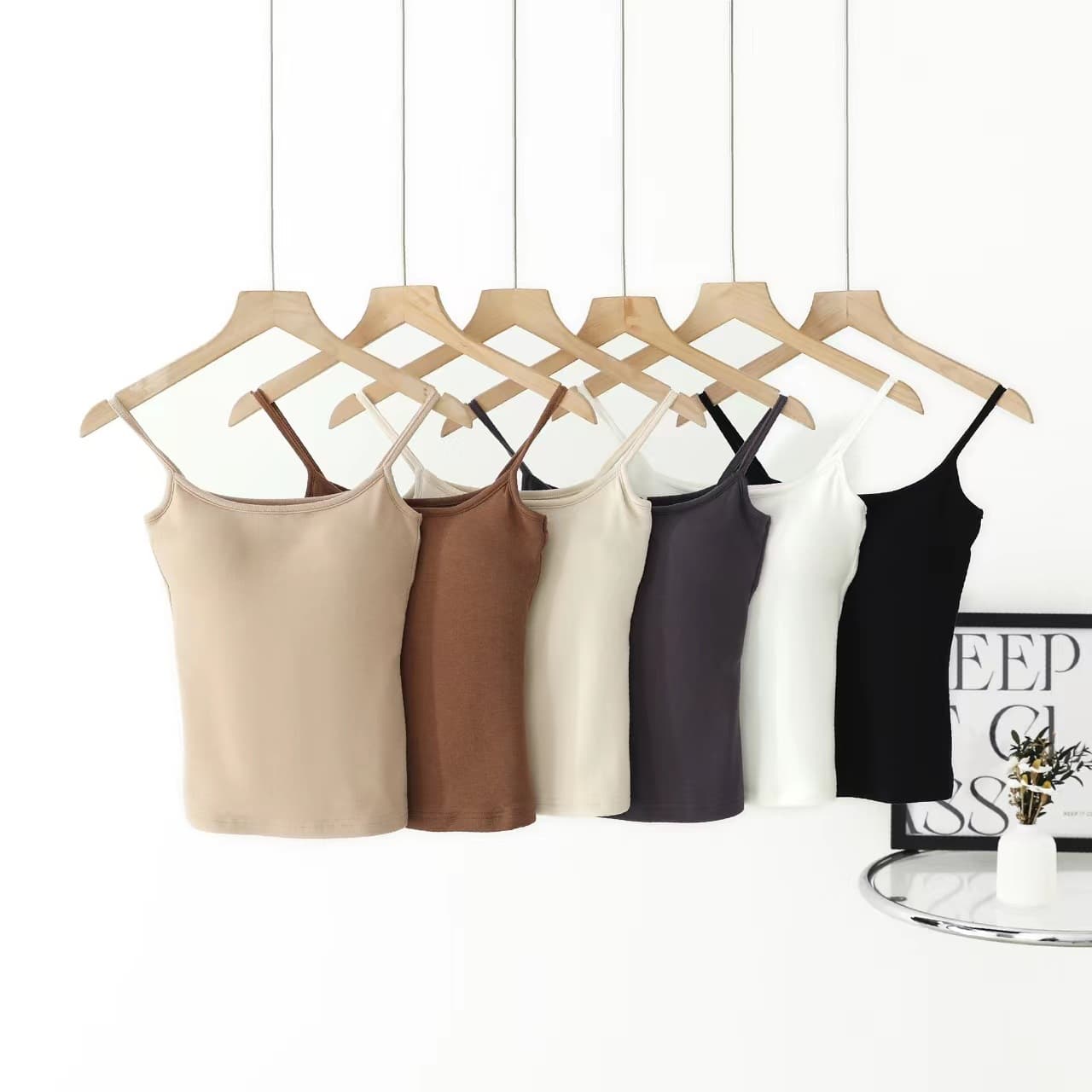 2025 Spring/Autumn/Winter New Style Brushed Fabric Integrated Removable Padded Bra Thin Strap Back Beauty Pure Desire Base Layer