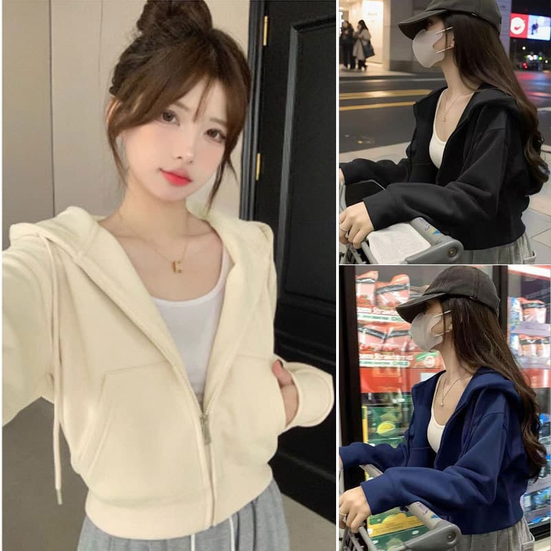 American-style short hoodie jacket for women 2025 new trendy petite spring autumn cardigan sports top