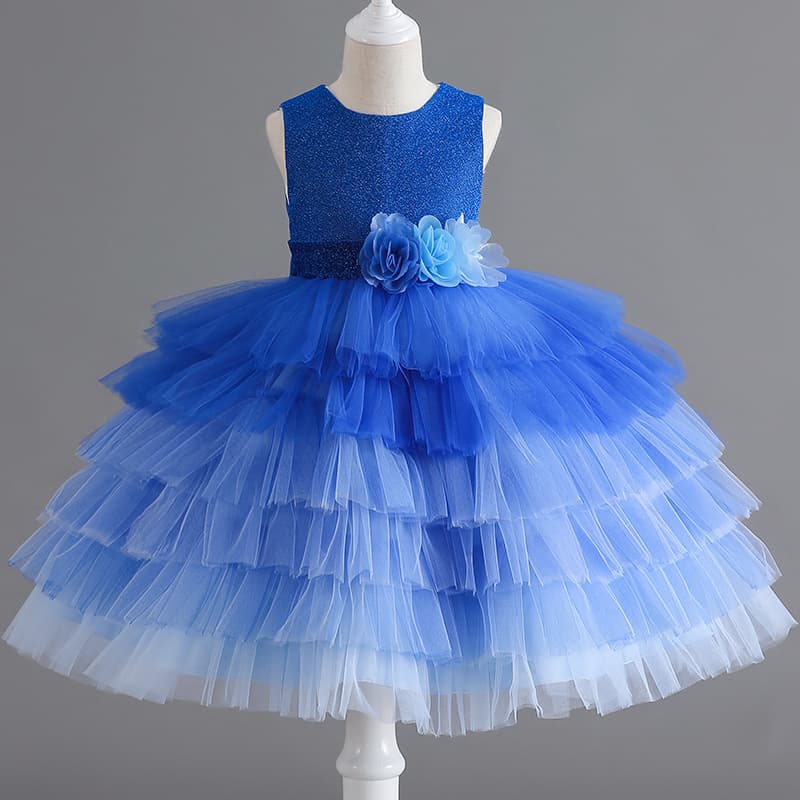 New Children's Gradient Tulle Princess Dress Girl's Floral Dresses