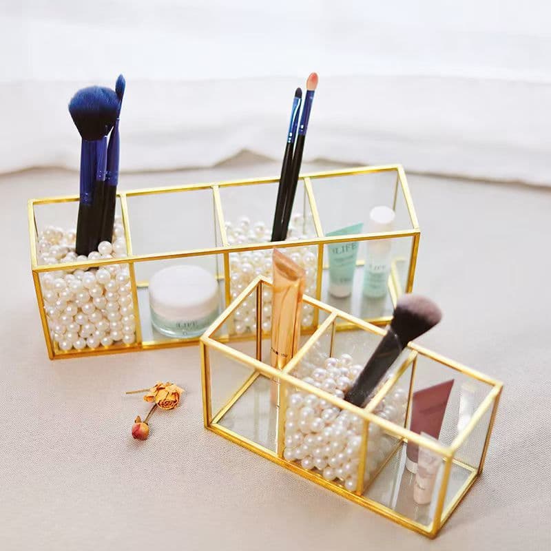 Factory Supply Horizontal Cosmetic Mask Storage Box Geometric Glass Jewelry Storage Box