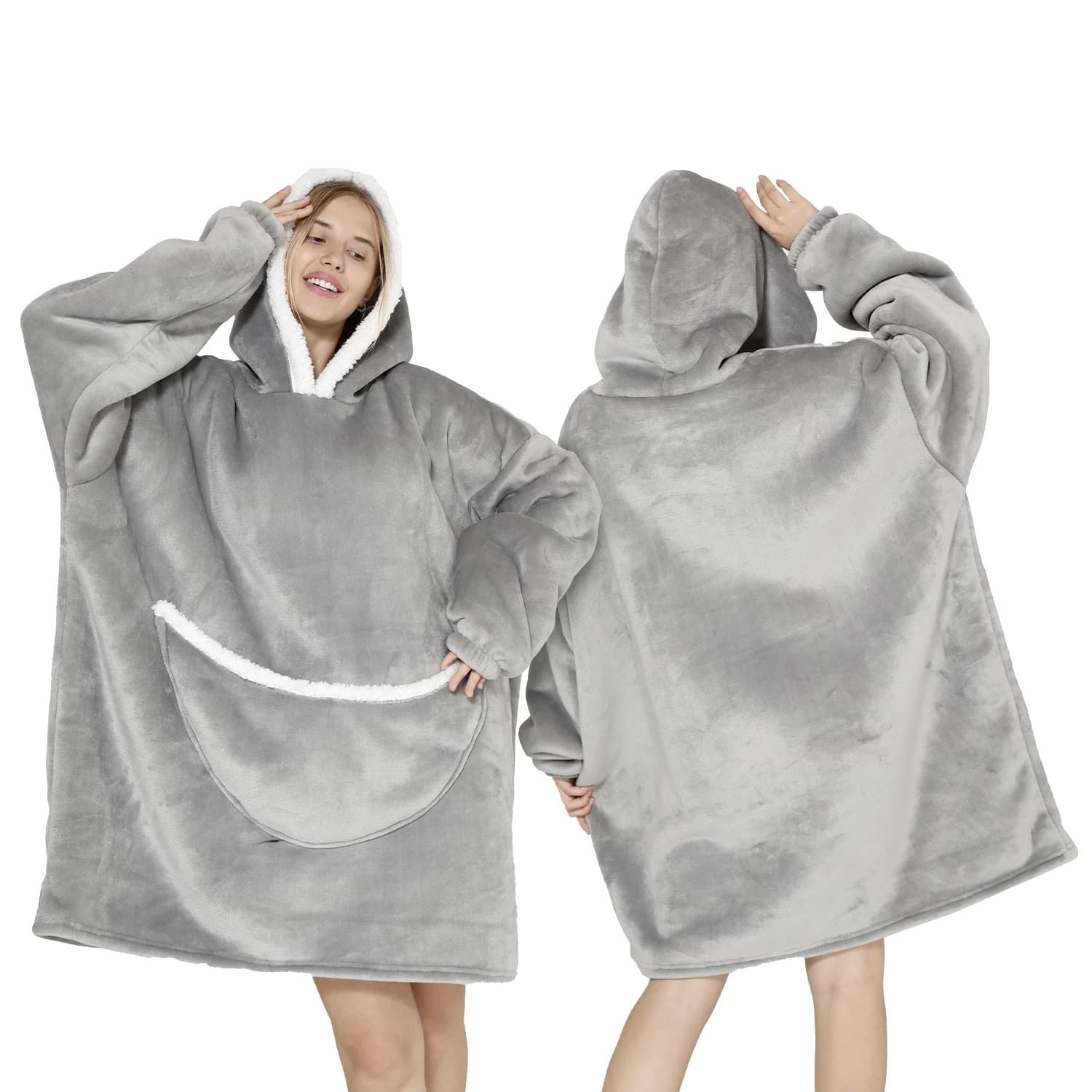 Blanket Hoodie Adult Women's and Men's Wearable Blanket Lambswool TV Blanket with Front Pockets Pullover Blanket