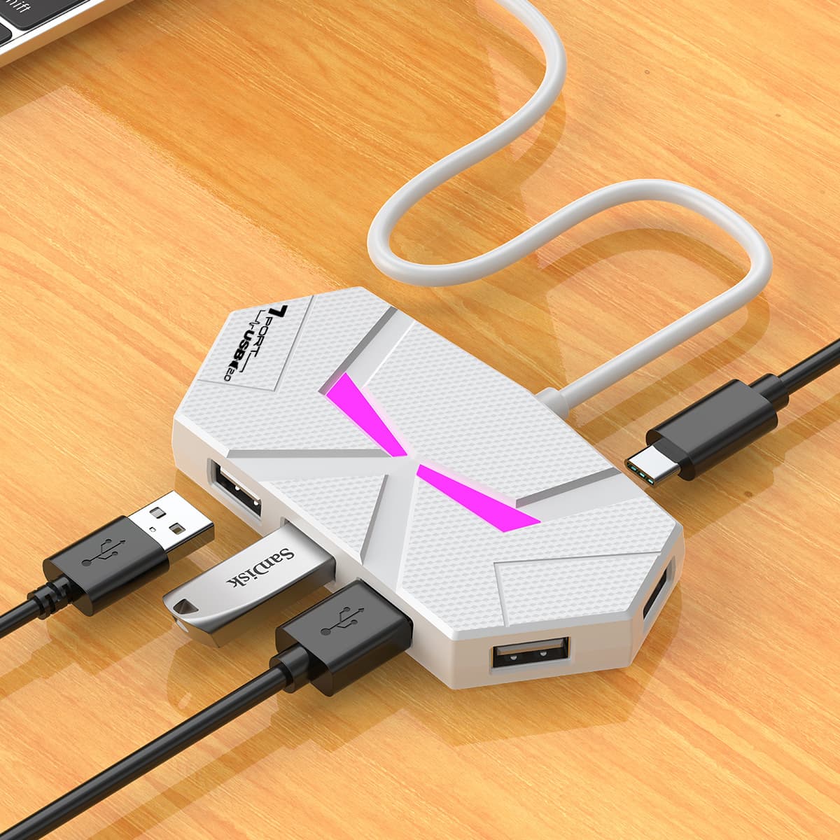 USB expansion dock multi-port HUB 4-port 7-port splitter 2.0 extender wired computer typec to vga cable