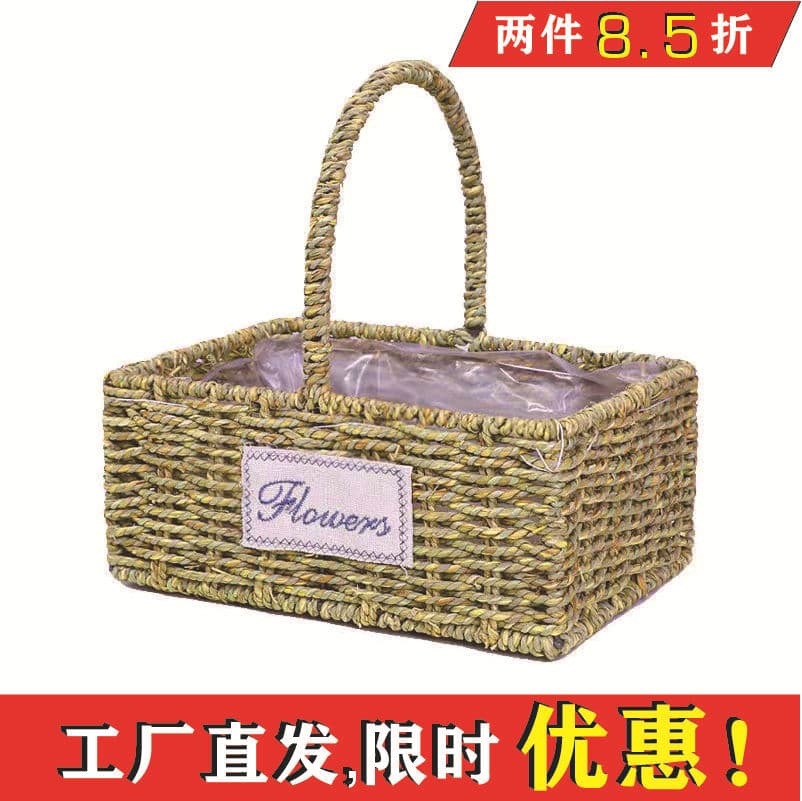 Handheld Wicker Basket Floral Arrangement Realistic Egg Gift Box Fruit Basket Picnic Basket Rural Style Handcrafted Artwork