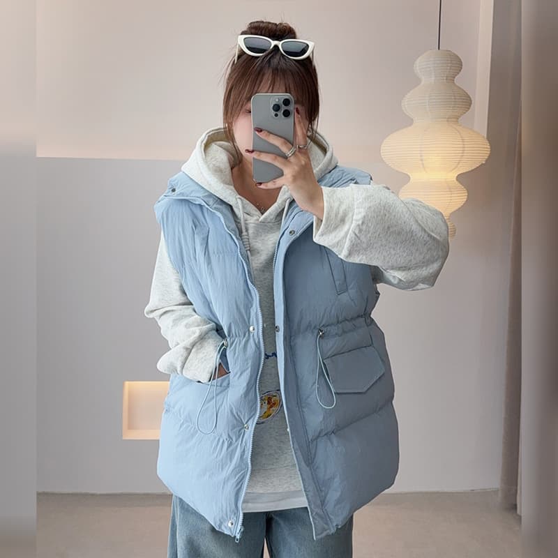 Shuangtian 2025 Autumn/Winter New Arrival Elegant Fashionable Versatile Stand Collar Drawstring Waist Cotton Plus Size Vest Winter ST1753