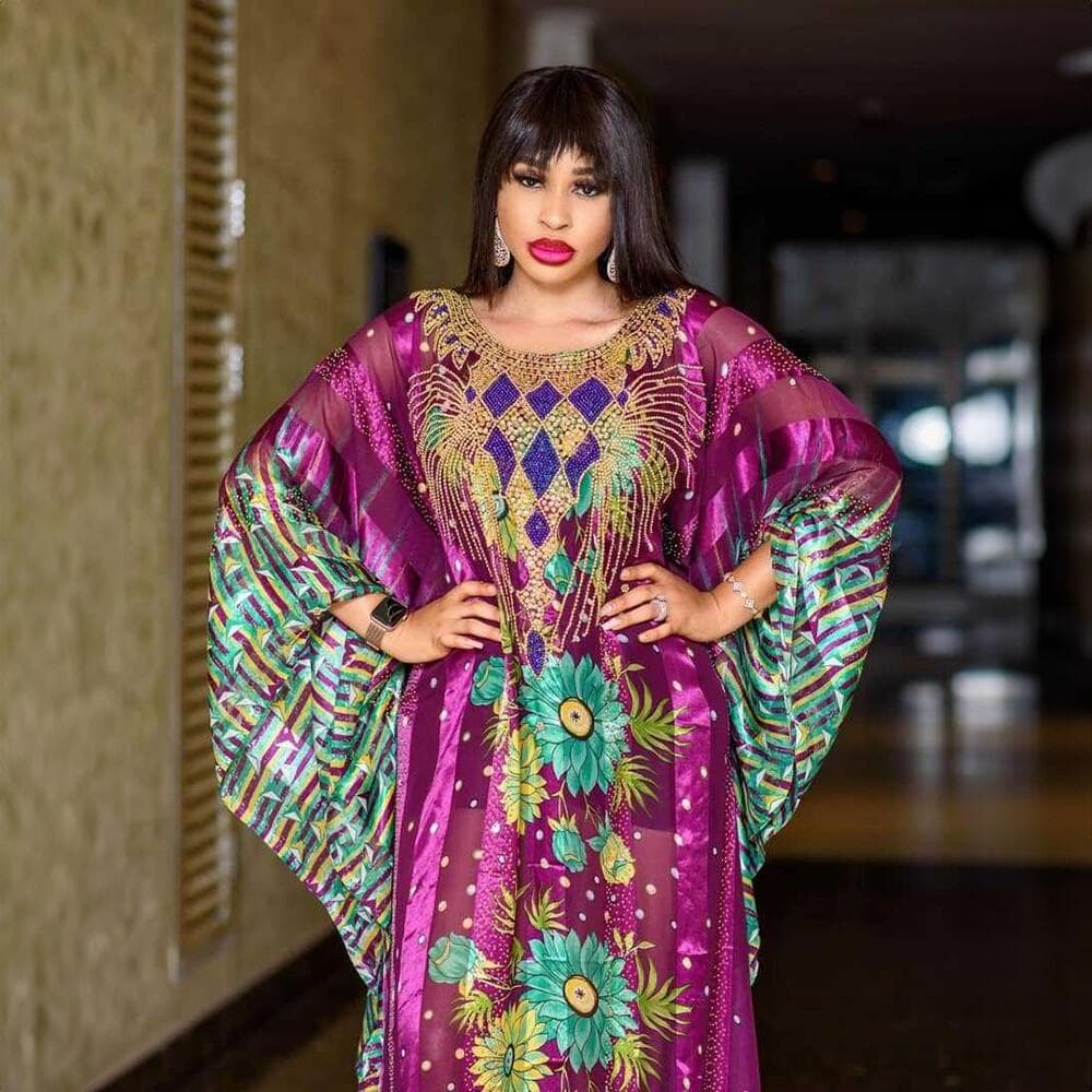 Cross-border AliExpress African ethnic style women's dress with large flare, chiffon hot-fix rhinestones, and beaded inner dress two-piece set