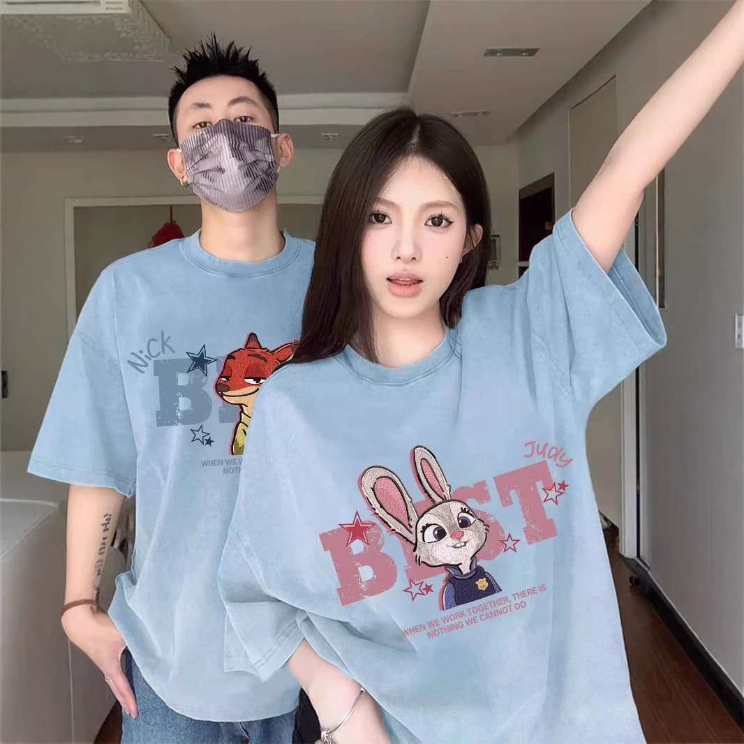 Summer Pure Cotton Short-Sleeve T-Shirt Couple Style Loose Fit Unique Design Men and Women Top Student Streetwear Class Uniform