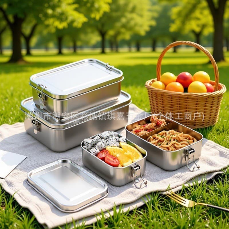 304 Stainless Steel Lunch Box Sealed Food Storage Bento Box Fresh-Keeping Container with Steel Lid Student Lunch Box