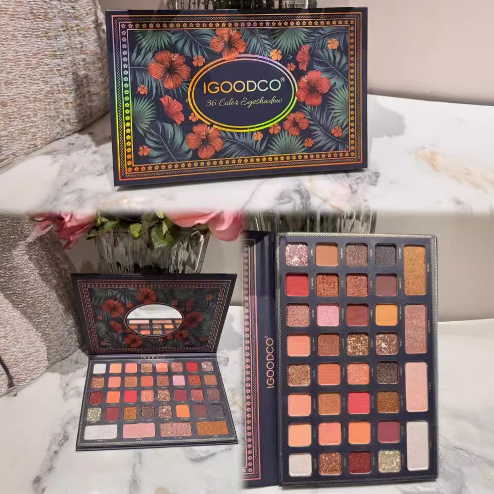 Cross-border TikTok Hot-Selling Flower and Leaf Pattern 36-Color Pearlescent Matte Shimmer Earth Tone Eyeshadow Palette Makeup