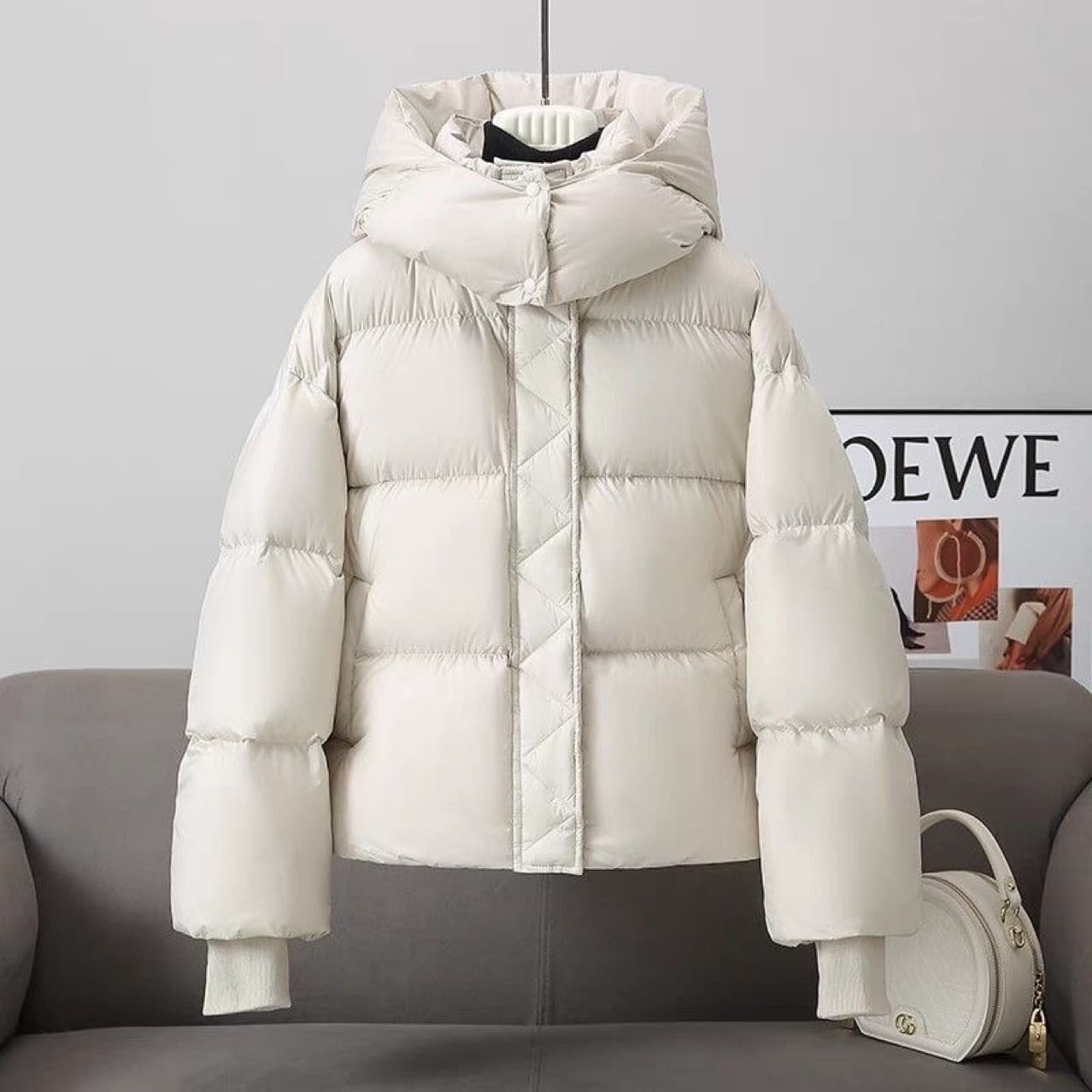 Cream White Short Puffer Cotton Coat Women Hooded Loose Winter Jacket Multiple Colors Available Mixed Wholesale