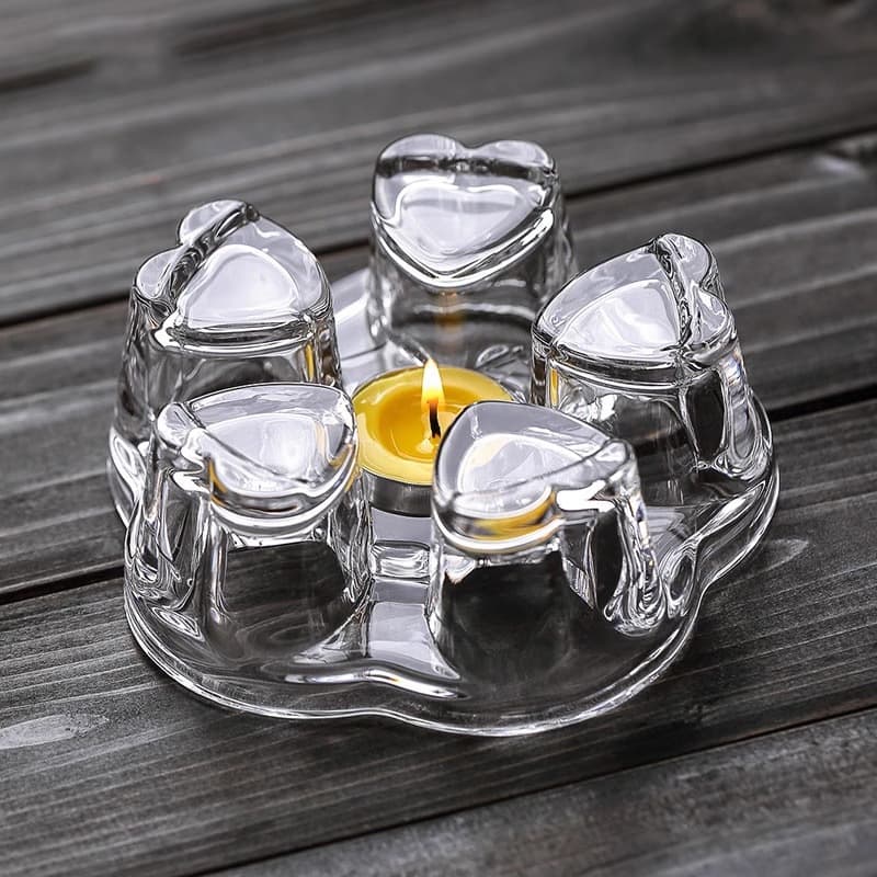 Borosilicate Glass Heart-Shaped Candle Warmer Tea Coaster, Heat Preservation Tea Warmer, Tea Ceremony Accessory, Tea Set Base