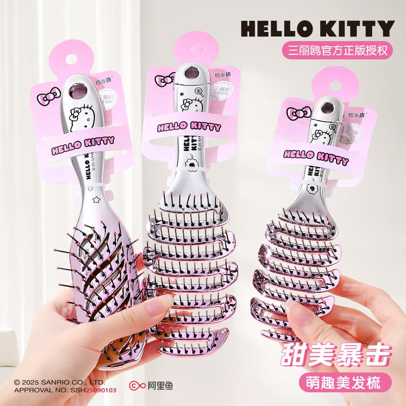 Sanrio Licensed Hello Kitty Hollow Comb for Smooth, Tangle-Free Hair, High Crown Massage Rib Comb