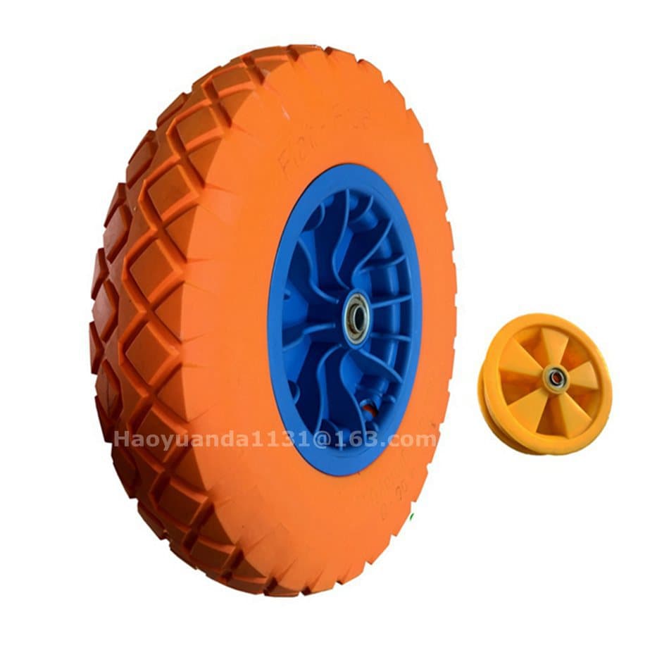 16-inch 4.80/4.00-8 PU solid foam wheels, polyurethane trolley accessory wheels with plastic hubs