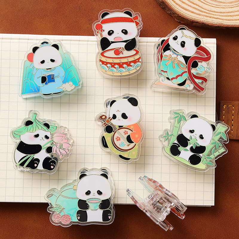Cartoon Panda Acrylic Double-Sided Sticky Note Clip PP Clip Custom Receipt Exam Paper Clip Cute Hand Account Clip Customization