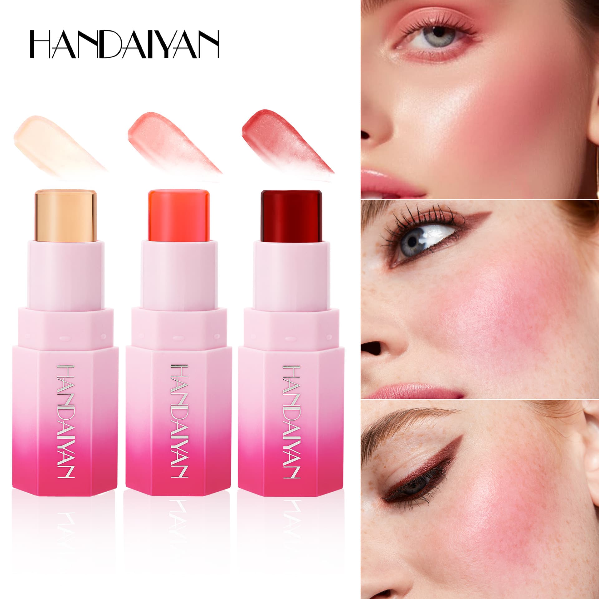Cross-border Jelly Blush Stick handaiyan Solid Blush Highlighter Contour Multi-Use Matte Color-Changing Blush Stick