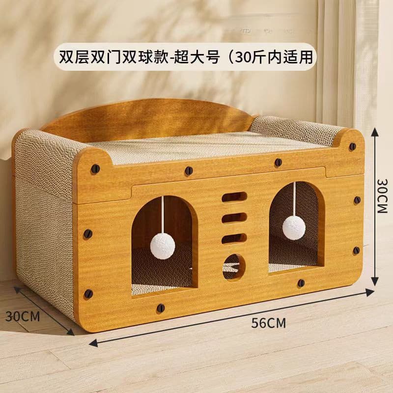 Multi-functional Cat Scratching Board Bed, Wear-resistant Cat House, Extra Large All-season Cat Villa for Sleeping