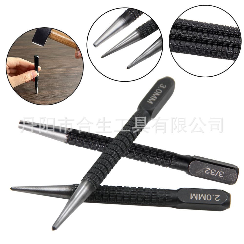 Cross-border center punch, positioning punch, drilling and marking tool, black cylindrical nail, notched pin, punch, manual punch