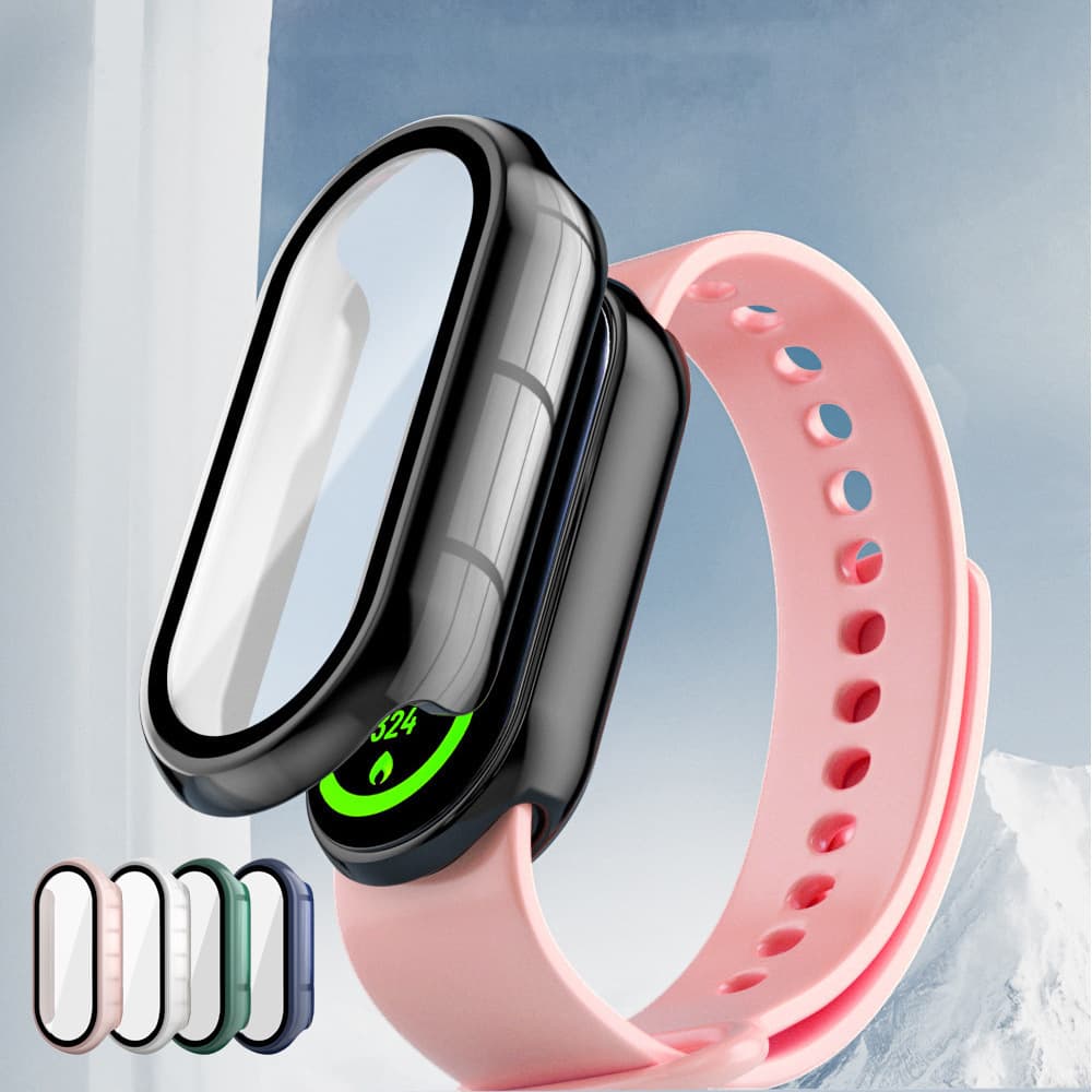 Protective Case for Xiaomi Band 10, Xiaomi 9/8 Watch 8 Pro Case with Built-in Tempered Glass Screen Protector