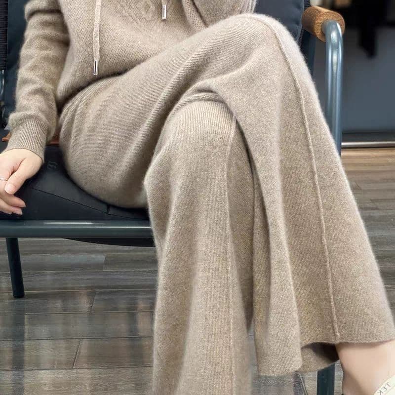 100% Authentic Outlet Premium Wool Wide-Leg Pants Women Autumn Winter New Thick Loose Casual Straight Long Trousers Off-Season