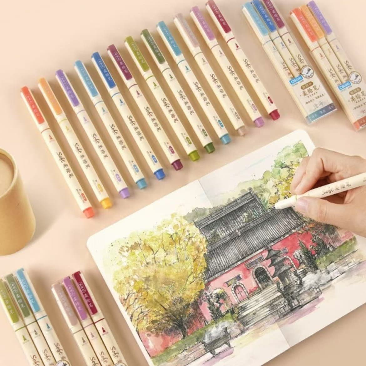 Dianshi Soft Brush Pen, Flexible Tip Calligraphy Pen for Students, Journal Drawing, Watercolor, Calligraphy, Art Lining Pen DS-827