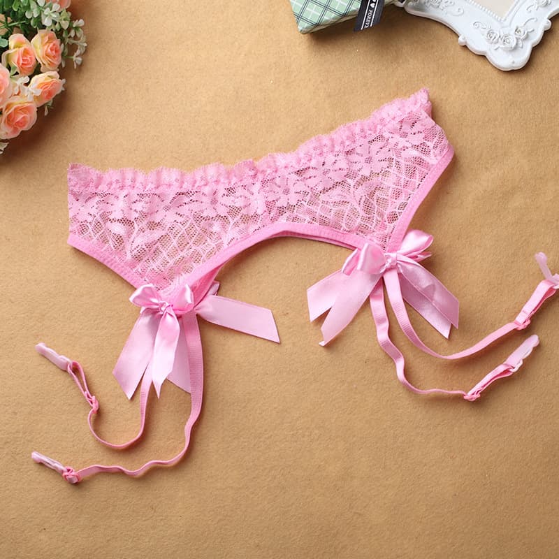 Cute Girl Bow Lace Trim Popular Garter Belt Ladies Seductive Lingerie Sleepwear 9904