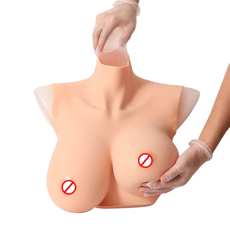 2025 Short High Neck Backless Half Body Fake Chest Crossdresser Silicone Breast Form for CD Crossdressing
