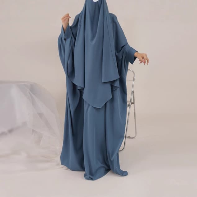 Foreign Trade Loriya Large Size Solid Color Batwing Sleeve L Dress + Headscarf Lr425+Hj901