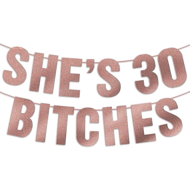 30th Birthday Decorations for Her, Rose Gold Glitter Birthday Banner Bunting for 30th Funny