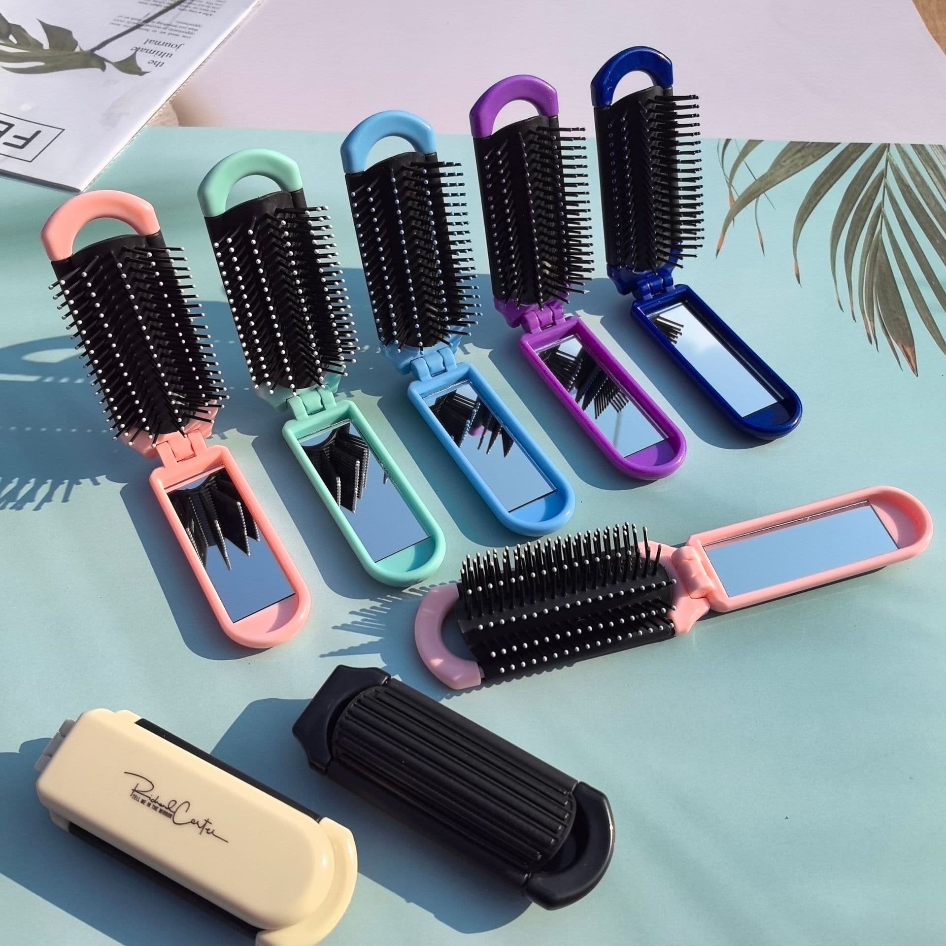 Folding mirror comb, compact travel portable air cushion comb, female air bag comb, massage comb, mirror integrated mirror comb