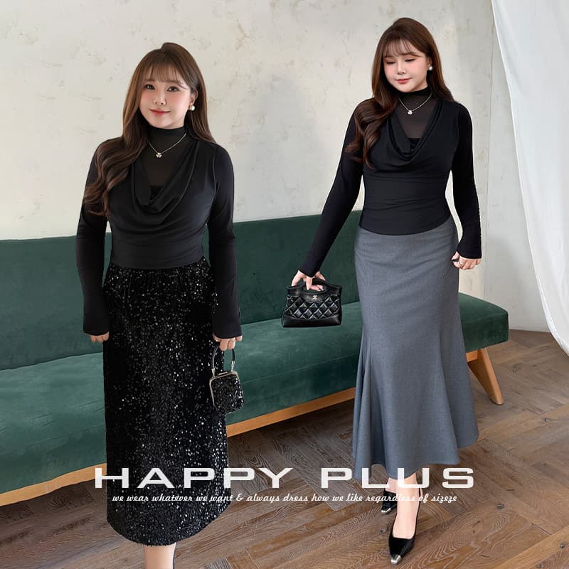 Runqi large size light familiar mesh swung collar waist long-sleeved top 9436 French Latin American mesh bottoming top