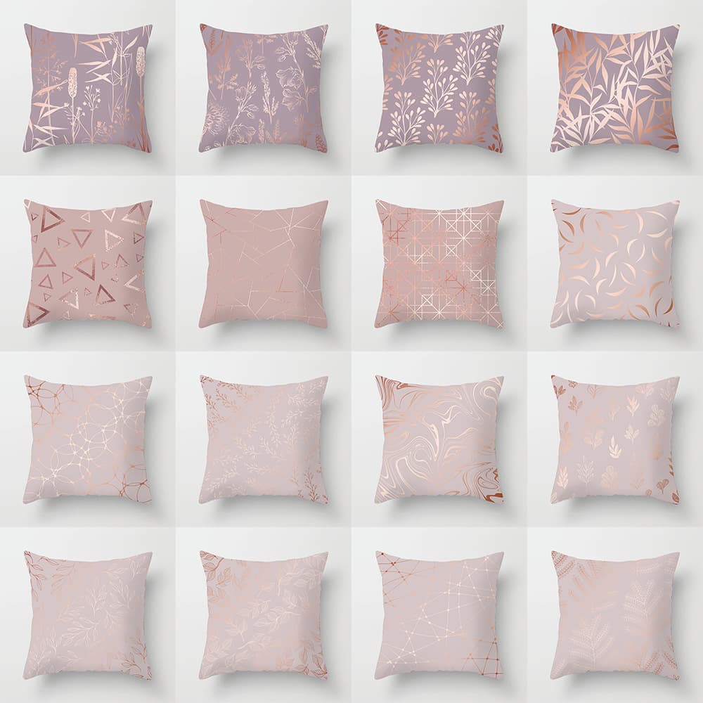 Cross-border Pink Rose Gold Pillowcase Light Pink Peach Skin Velvet Printed Cushion Cover for Home Sofa Car Backrest Pillow Cover