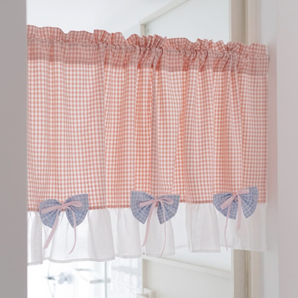 Hegaly Korean Cute Light Pink Girl Bow Door Curtain Kitchen Small Curtain Light-Transmitting Curtain Decorative Curtain