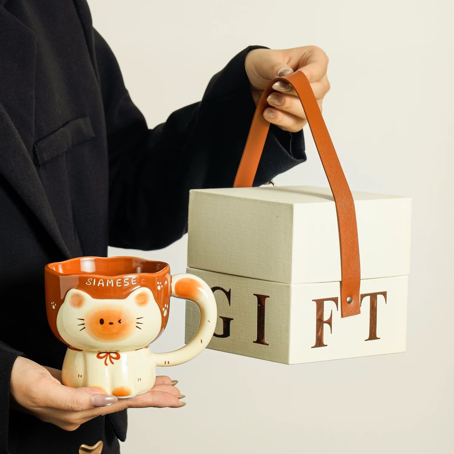 Siamese Cat Mug Birthday Gift for Women Cute Exquisite Cup Gift Box Set Souvenir High Aesthetic Practical