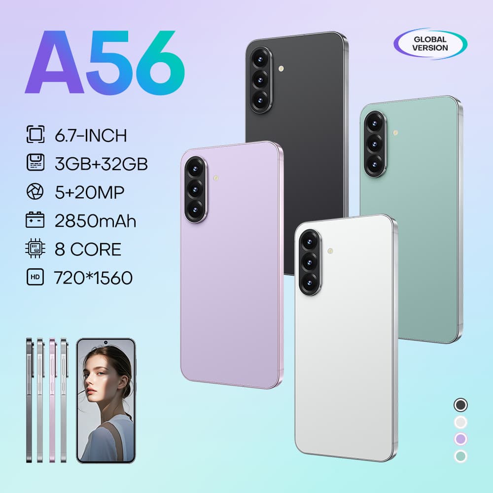 Popular A56 cross-border mobile phone 4G spot original rubber sleeve 3+32 wireless charging 6.75-inch foreign trade smartphone