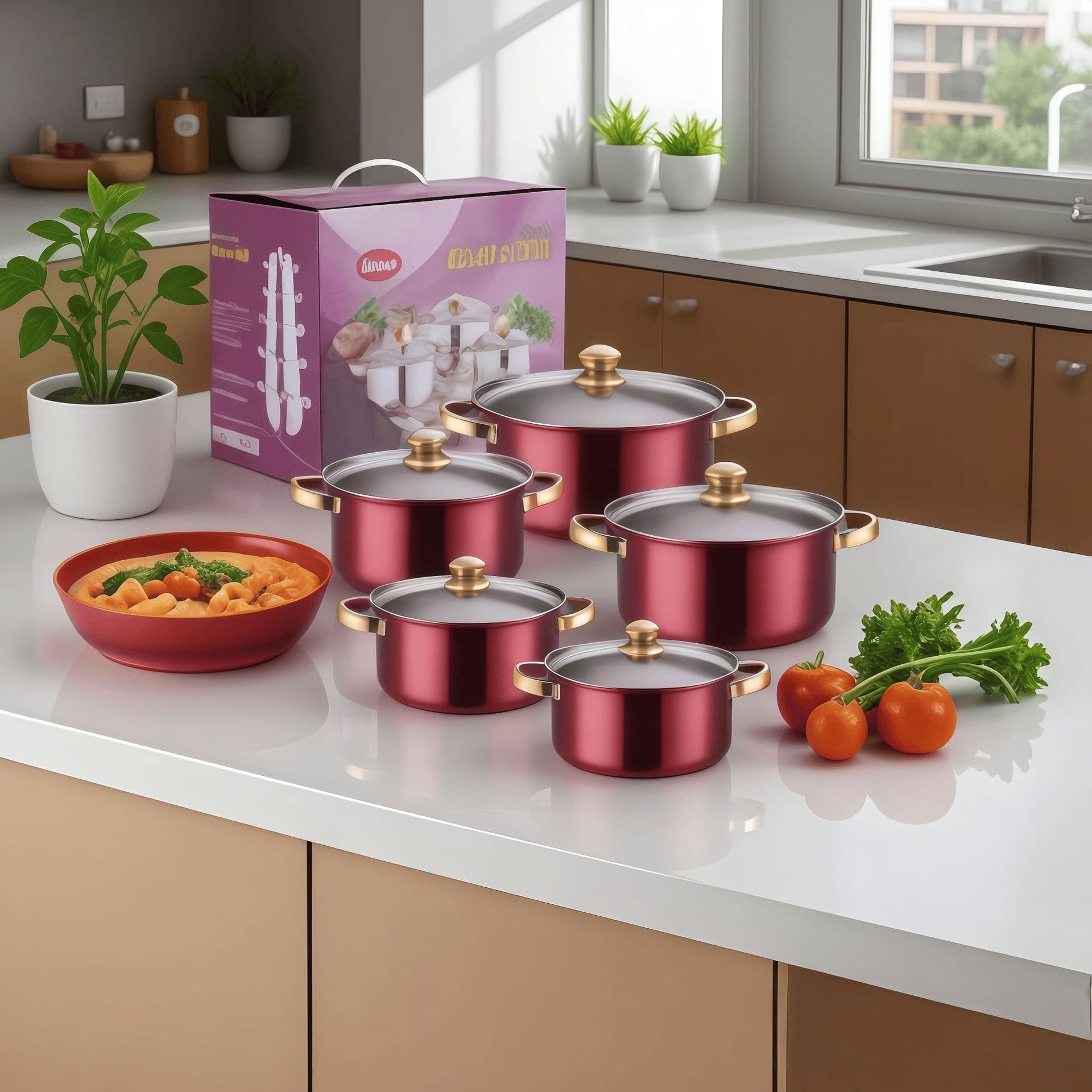 [Wow] Cross-border Stainless Steel Cookware Set with Gold Handles, 12-Piece / 10-Piece Set, Non-Stick Frying Pan, Cooking Pot