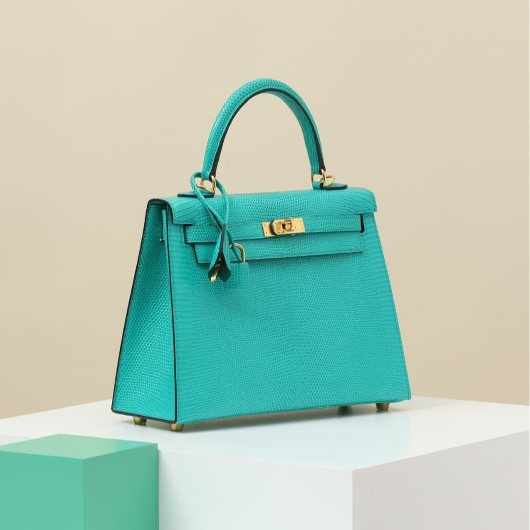 Handmade Kelly Bag Genuine Lizard Skin Imperial Green Gold Hardware Handbag Shoulder Crossbody Bag
